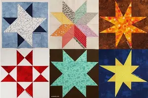 Beginners, use these easy star quilt blocks to make simple yet beautiful star quilts. See each block used in a star quilt pattern.