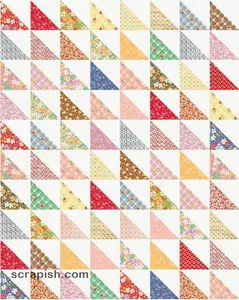 A scrappy half square triangle quilt pattern for beginners that uses two charm packs - 5 inch charms for a baby quilt, 10 inch squares for a twin size.