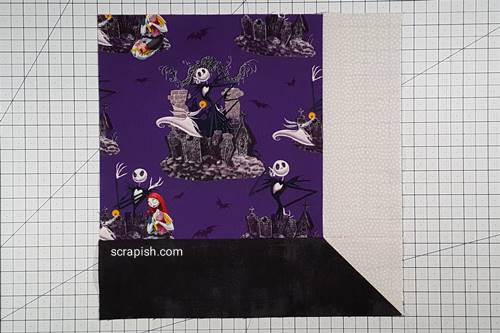 Step 10 Attic Window Quilt Block: Flip the bottom sill unit right side up and press the seam towards it.