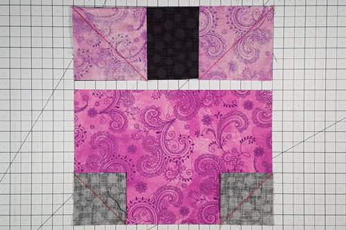 Step 3 Cat Quilt Block: Stitch a seam on each drawn line. Step 3 Cat Quilt Block: Stitch a seam on each drawn line.