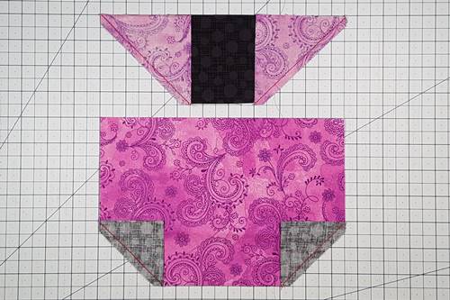 Step 4 Cat Quilt Block: the corner of each stitched on square trimmed. Step 4 Cat Quilt Block: the corner of each stitched on square trimmed.