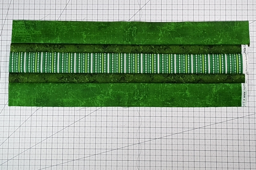 Step 1c Christmas Ornament Quilt Block Pattern: Step 1c Stitch: Fabric Strip 5 to 4, Fabric Strip 4 to 5, Fabric Strip 3 to 4.