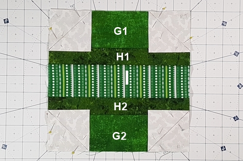 Step 4a Christmas Ornament Quilt Block Pattern: draw a diagonal line from corner to corner on the wrong side of squares.