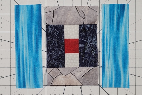 Courthouse Steps Quilt Block Pattern Step 11: Cut the left and right 'logs' of Round 2 about 1 1/2 inches wide and slightly longer than the previous unit made of Round 1 and the top 'logs' of Round 2. Courthouse Steps Quilt Block Pattern Step 11: Cut the left and right 'logs' of Round 2 about 1 1/2 inches wide and slightly longer than the previous unit made of Round 1 and the top 'logs' of Round 2.