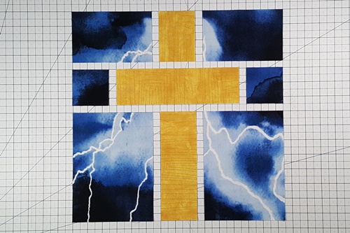 Step 1 Cross Quilt Block Pattern: layout block fabric pieces. Step 1 Cross Quilt Block Pattern: layout block fabric pieces.