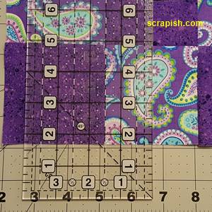 Disappearing Nine Patch Quilt Block Step 2 Cutting Line