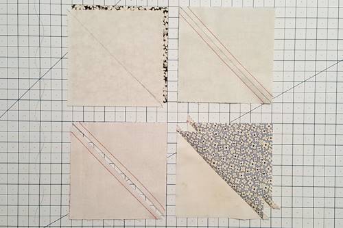 Step 4 Eight Point Star Quilt Block: Make half square triangles.