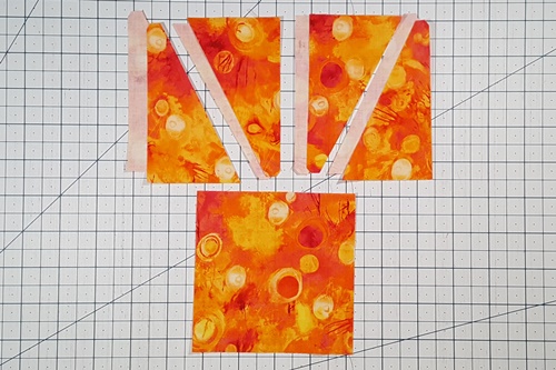 Step 1b Eight Pointed Star Quilt Block Pattern: Also, from same Fabric A strip cut 1 square.