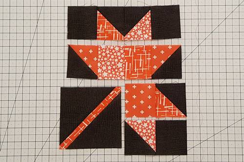 Step 7 Fall Leaf Quilt Block: stitch together Rows 3 and 4.