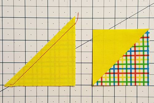 make half square triangles from triangles cut from flying geese rectangles
