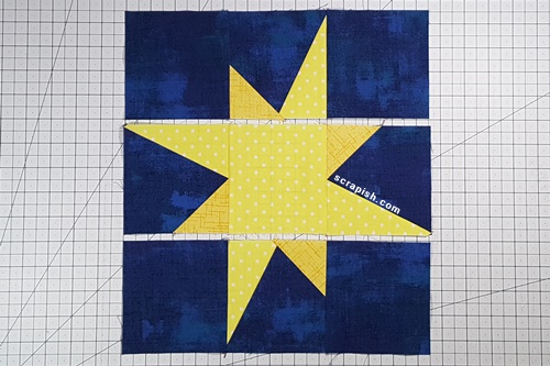 Step 5a Galaxy Star Quilt Block Variation Pattern: Stitch together the units of each row. Step 5a Galaxy Star Quilt Block Variation Pattern: Stitch together the units of each row.