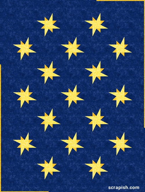 Picture of a galaxy star variation quilt pattern design with galaxy star quilt block. galaxy star variation quilt pattern idea