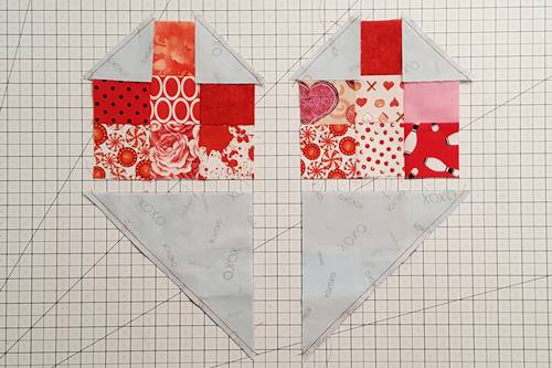 Step 8 Heart Quilt Block Pattern: Attach Background Triangles. Step 8 Heart Quilt Block Pattern: Attach Background Triangles.