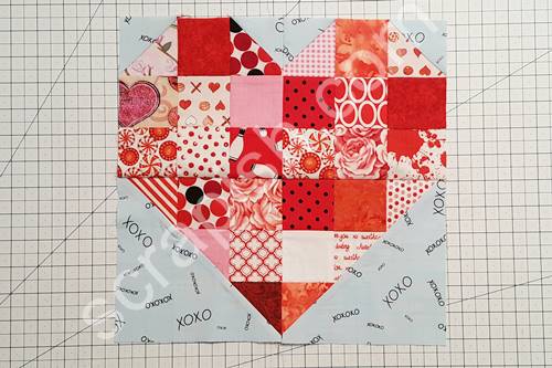 Step 13 Heart Quilt Block Pattern: Press the seam open. Step 13 Heart Quilt Block Pattern: Press the seam open.