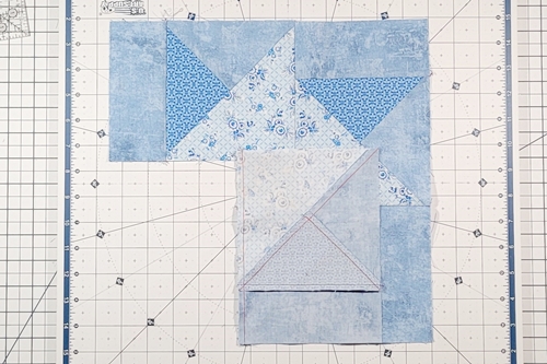 Hope of Hartford Quilt Block Step 12: 
Stitch unit G/H to unit E/F/I.