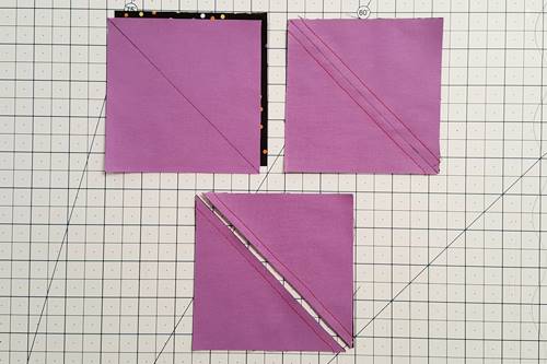 Step 1a - 1c Hourglass Quilt Block: Make half square triangles. Step 1a - 1c Hourglass Quilt Block: Make half square triangles.