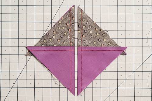 Step 4 Hourglass Quilt Block: cut the squares apart on the marked diagonal line. Step 4 Hourglass Quilt Block: cut the squares apart on the marked diagonal line.