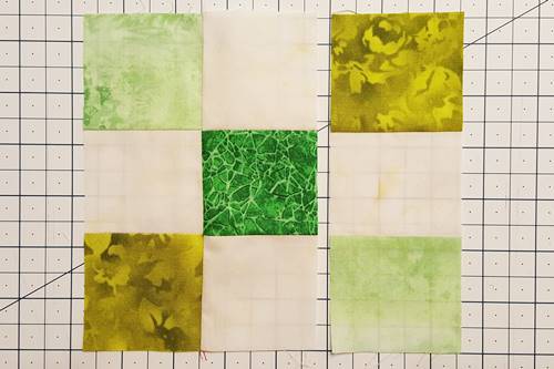 Step 4c Irish Chain Quilt Block: open units to right sides up.