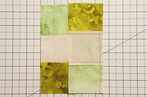 Step 4d Irish Chain Quilt Block: stitch unit 3 to unit 2.