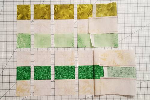 Modern Irish Chain Quilt Block: cut the units of your strip sets in different widths.