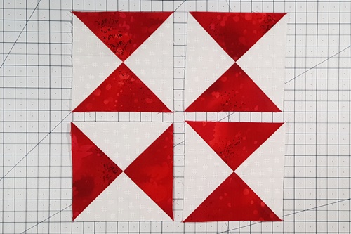 Step 4 Ohio Star Quilt Block Pattern: Repeat steps 2a to 3c to make a total of four. Step 4 Ohio Star Quilt Block Pattern: Repeat steps 2a to 3c to make a total of four.