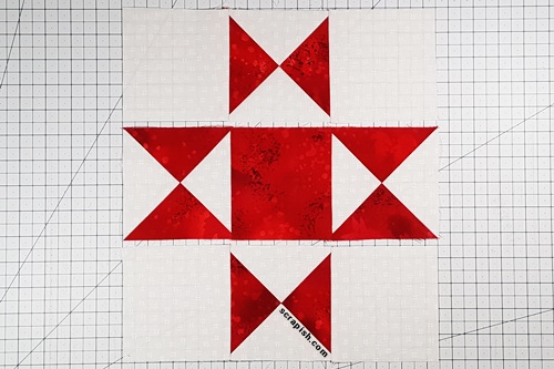 Step 7 Ohio Star Quilt Block Pattern: In turn, stitch together the units of each row. Step 7 Ohio Star Quilt Block Pattern: In turn, stitch together the units of each row.