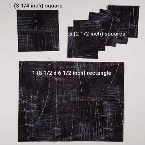 Step 1 Scottie Dog Quilt Block Pattern: From the Fabric X (mottled black) strip cut and subcut the large rectangle and squares as noted in the Block Size Cutting Chart above.