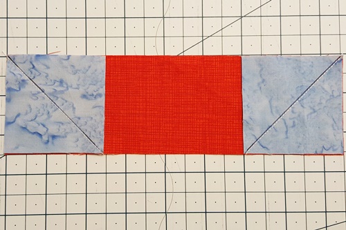 Step 3 stitch and flip: Sew on the drawn line. Step 3 stitch and flip: Sew on the drawn line.