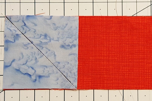 Step 3a stitch and flip: close up of seam line. Step 3a stitch and flip: close up of seam line.