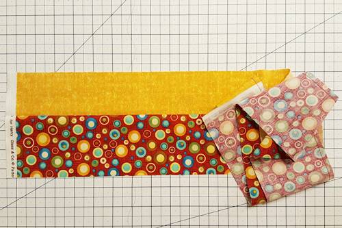 Step 2d Strip quilting: Open the strip set so that the right side of both fabrics face up. Step 2d Strip quilting: Open the strip set so that the right side of both fabrics face up.