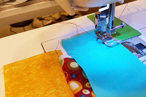 Step 2f Strip quilting: Sew the strips together using a 1/4 inch seam along the right side of the strips. Step 2f Strip quilting: Sew the strips together using a 1/4 inch seam along the right side of the strips.