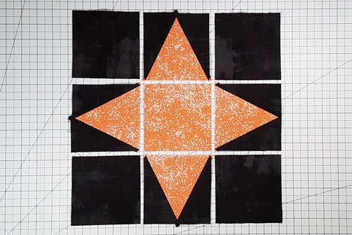 Step 3 Triangle in a Square Star: layout quilt block in a 3 x 3 grid pattern. Step 3 Triangle in a Square Star: layout quilt block in a 3 x 3 grid pattern.