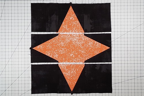 Step 8 Triangle in a Square Star: Repeat Steps 4 - 7 to stitch together units of Rows 2 and 3. Step 8 Triangle in a Square Star: Repeat Steps 4 - 7 to stitch together units of Rows 2 and 3.