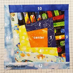 Wonky Log Cabin Block Assembly Diagram